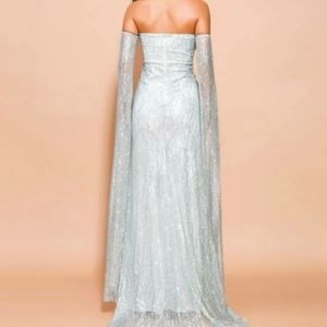 Missord off shoulder split thigh sequin mesh dress